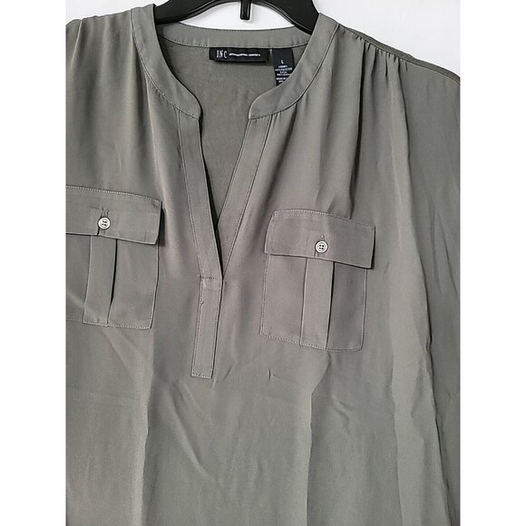 INC Macys Blouse Sz L Green Lightweight Sheer Front Back 100% Rayon Sleeveless - Picture 3 of 12